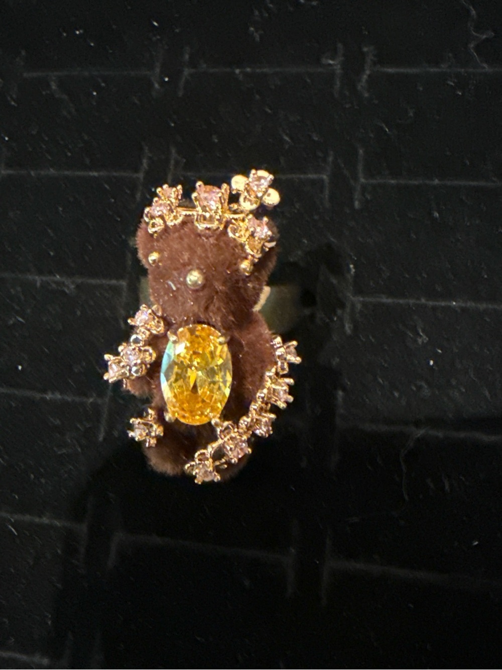Gold-Tone Yellow Crystal Floral Statement Ring